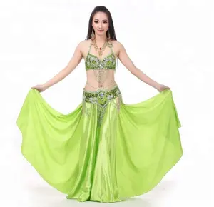 Bestdance Wanita Dansa Pakaian Tari Perut Rok Sisi Split Pinggang Elastis Satin Sutra Rok Gaun