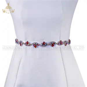 Shiny Red Crystal Clear Rhinestone Applique Chain Bridal Sash DIY Applique For Wedding Embellishment