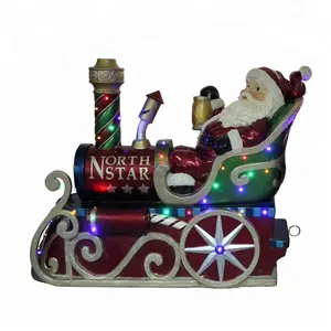Lampu Led Musik Dekorasi Resin Hidup Ukuran Natal, Sinterklas, dengan Kereta