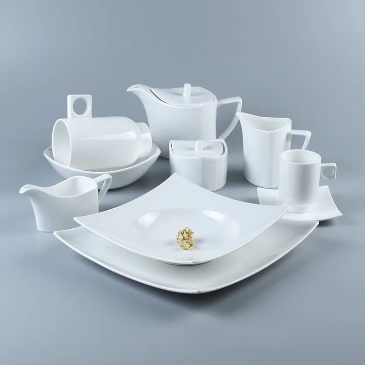 White porcelain ceramic restaurant used italian dinnerware 8 piece malaysia dinner set