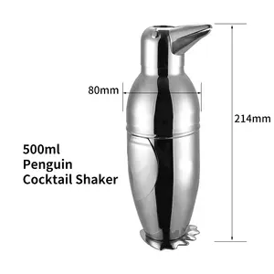 Pengocok Cocktail Penguin besi tahan karat 500ml perak pengocok Cobbler antik dengan saringan