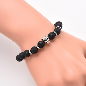 Pulsera <span class=keywords><strong>de</strong></span> plata con piedra <span class=keywords><strong>de</strong></span> Lava, cabeza <span class=keywords><strong>de</strong></span> león, búho, leopardo, <span class=keywords><strong>Spiderman</strong></span>, Perla mate, piedra Natural - Product Image 2