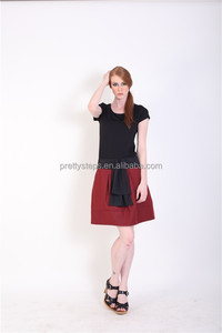 Jolie étapes 2015 balck et rouge femmes de base à manches courtes avec encolure dégagé<span class=keywords><strong>e</strong></span> t - shirt robe avec ceinture décoration - Product Image 1