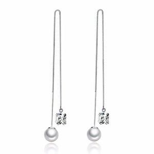 <span class=keywords><strong>Orecchini</strong></span> all'Ingrosso in <span class=keywords><strong>Argento</strong></span> Sterling 925 con Filo di Seta Lungo, Diamanti e Perle - Product Image 1