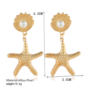 <span class=keywords><strong>Orecchini</strong></span> Statement con <span class=keywords><strong>Stella</strong></span> <span class=keywords><strong>Marina</strong></span> Placcata Oro e Conchiglia in <span class=keywords><strong>Argento</strong></span> con Perla, Nuovo Design di Tendenza - Product Image 2