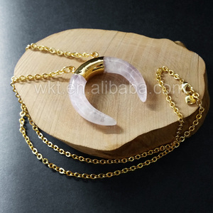 WT-N703 Commercio All'ingrosso di New crescent corno <span class=keywords><strong>collana</strong></span> di pietra <span class=keywords><strong>con</strong></span> doppio loop in oro placcato - Product Image 2