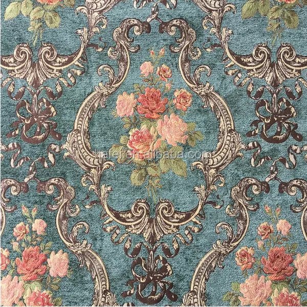 Flor grosso poliéster chenille cortina floral tecido sofá estofados tecidos