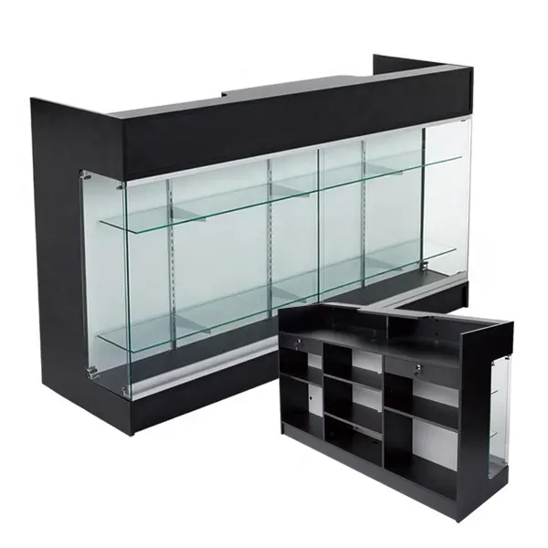 Negozio di vendita diretta in fabbrica 6ft banco cassa superiore in legno con vetrina in vetro vista frontale