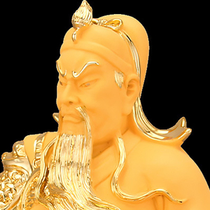 Figura de <span class=keywords><strong>Kwan</strong></span> Kong Budista Pintada a Mano en Resina con Acabado en Oro de 24k, Sentado en una Silla, Tamaño Pequeño, Artículo Coleccionable con Patrón Alfabético - Product Image 4