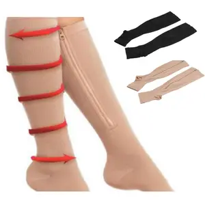 NCS157-medias de rodilla con punta abierta para hombre y mujer, calcetín adelgazante de compresión con cremallera larga, gran oferta