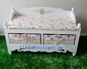 <strong>Wooden</strong> <strong>Shoe</strong> Rack <strong>Storage</strong> <strong>Bench</strong> Removable <strong>Cushion</strong> <strong>and</strong> 2 Rattan Basket Drawers - Product Image 4