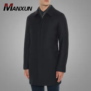 Оптовая продажа темно-синий безупречный автомобиль пальто для мужчин длинное мужское шерстяное зимнее пальто