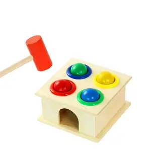 Educational wooden playing hitting ball knock montessori game colors shape sorting learning box puzzle hammer toy for kids