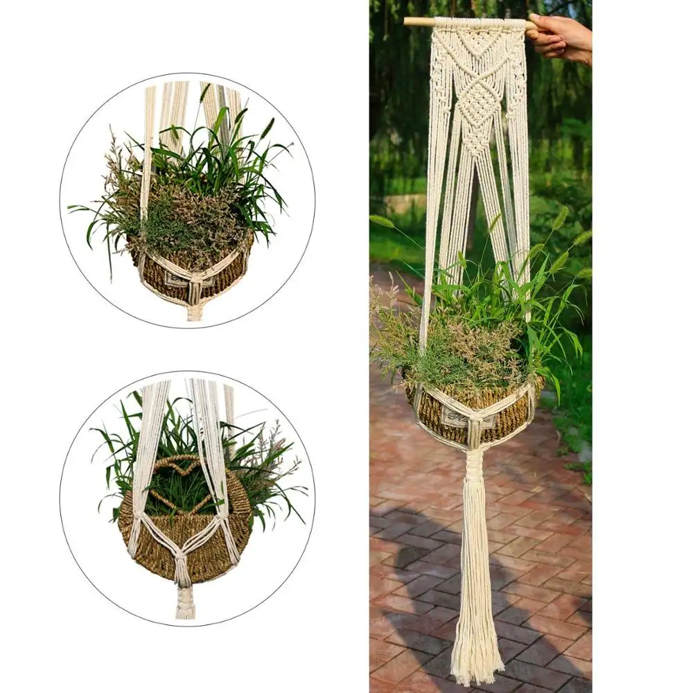 Handmade Bông Dây Thừng Thực Vật Hanger Trang Trí Nội Thất