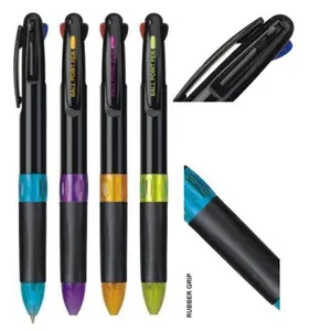 plastic custom logo ballpoint pen 3 colour ink promotional retractable multi-color pen