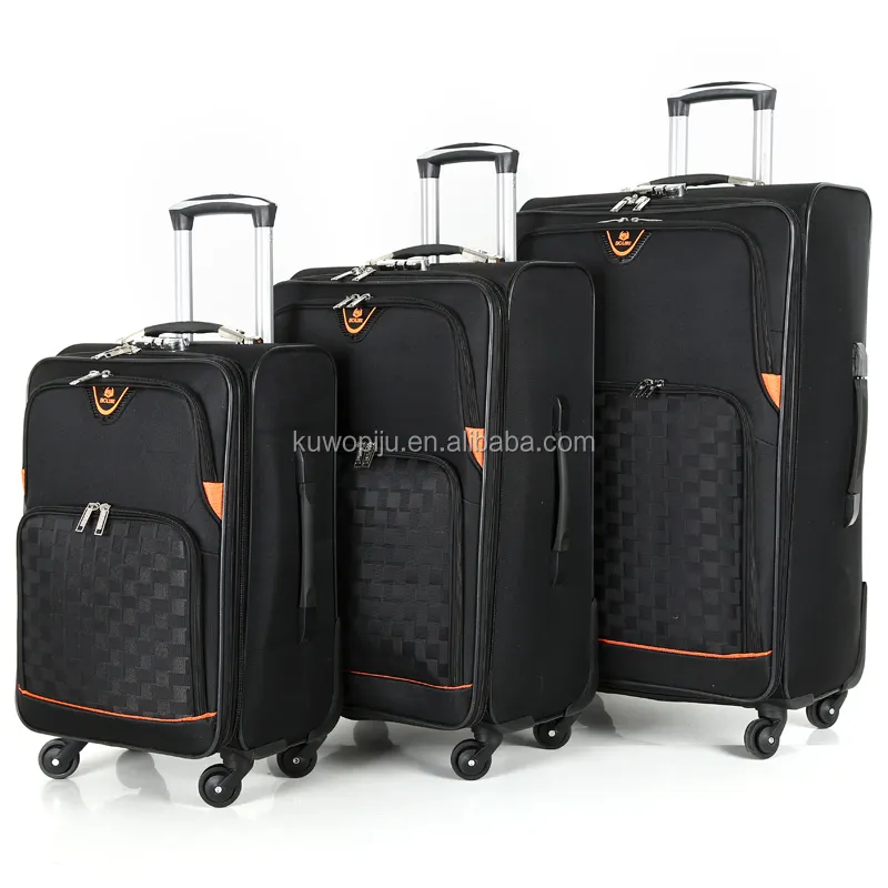 black cheap polyester 600D spinner wheel luggage set 3 pcs EVA lightweight soft trolley luggage