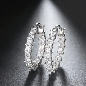 De lujo de Plata de Ley 925 princesa corte claro Zircon CZ eternidad pendientes para las mujeres de la joyería