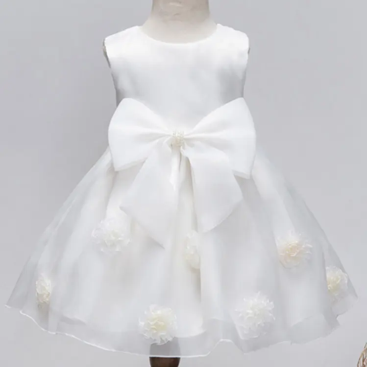 Produk Impor Cina Desain Terbaru Gaun Ulang Tahun Bayi Anak-anak Warna Putih