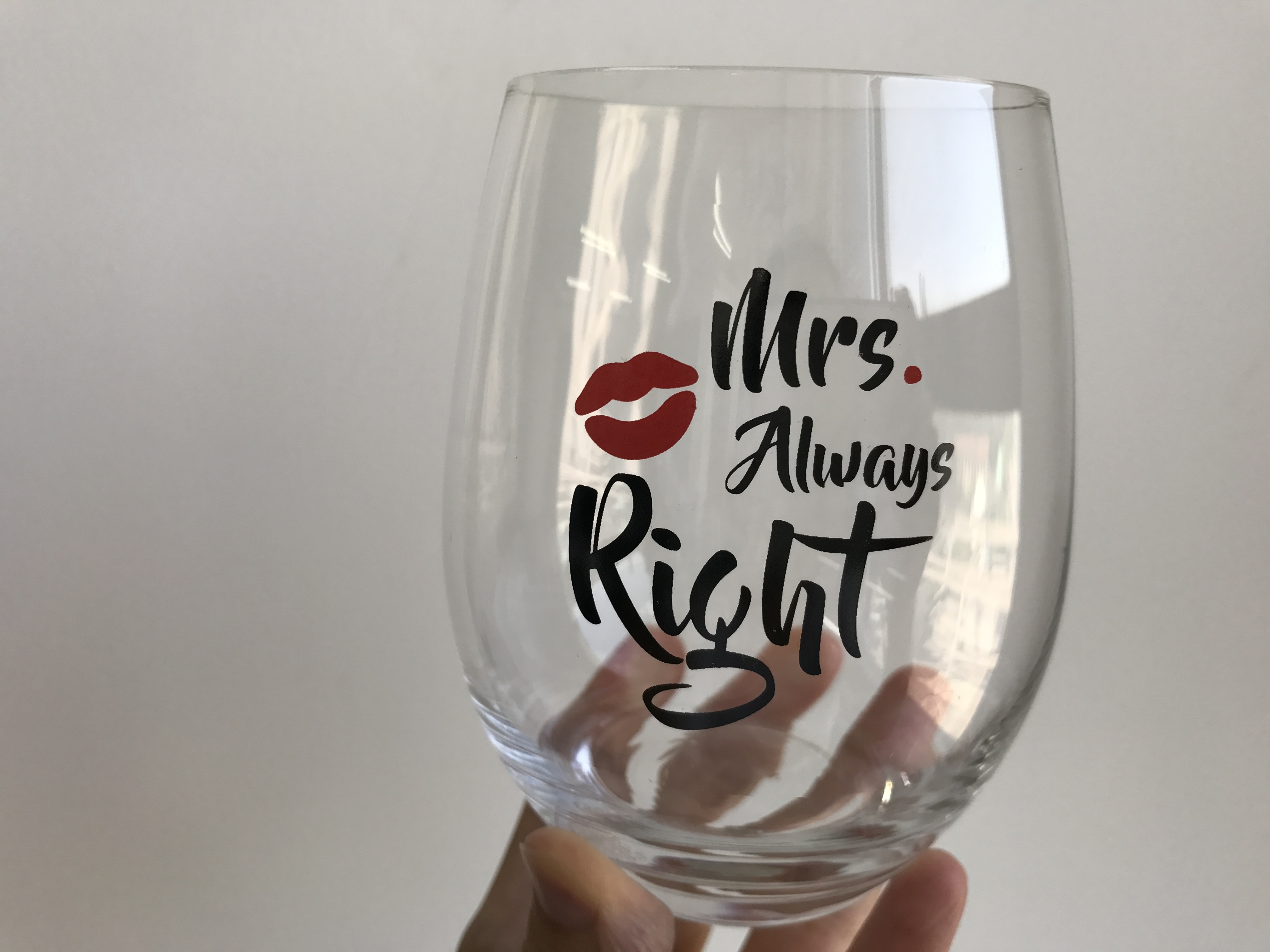 Mr Right and Mrs Always Right Wine Glasses Wedding Gift  16 oz stemless wine glass