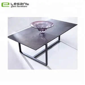 Meja Tengah Kaca Tempered Dicat Batu dengan Dasar Besi