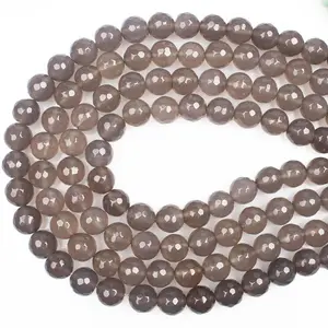 Faceted Gray Agates Loose Beads Round Shape 12MM Strand Beads