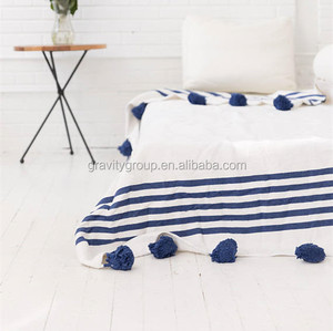<strong>Throw</strong> Quilt Wool Large Pom Pom <strong>Moroccan</strong> <strong>Blanket</strong> - Product Image 1