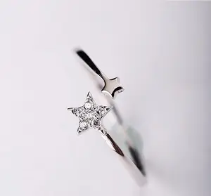 Anel de dedo de prata esterlina 925, estrela cristal, anel de dedo