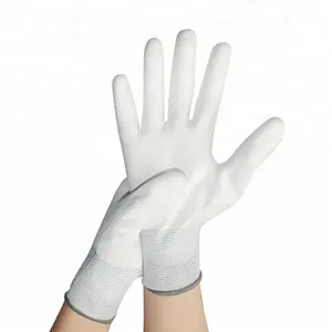 Free sample white polyester / nylon knitted cheap safety PU gloves