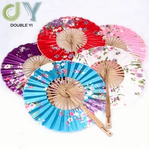 Hot Koop Groothandel Japanse Stijl Ronde Bamboe Fan Doek Windmolen Folding Hand Fan