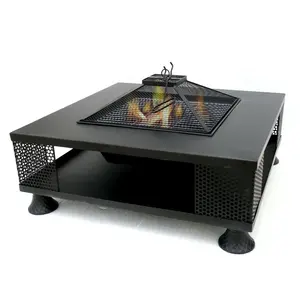 Square Fire Pit Outdoor Patio Metal Heater Deck Backyard Fireplace