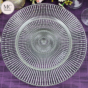 Piatto di Presentazione in Vetro Trasparente di Lusso da 13 Pollici con Bordo Dorato, <span class=keywords><strong>Sottopiatti</strong></span> Rotondi per Matrimoni, Eventi, Cene e Decorazioni da Tavola a Noleggio - Product Image 3