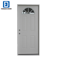 Porte d'entrée moderne Fangda en acier et bois avec insert en verre trempé demi-lune, prévention des incendies, pour appartement