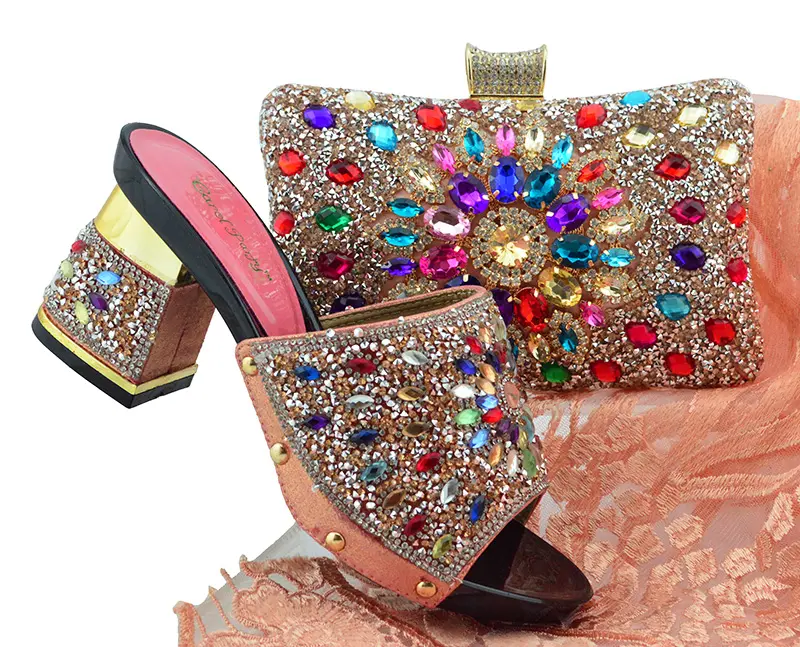 Italian Gold Shoes And Bags To Match Stock Wedding Women Shoes set MG1240