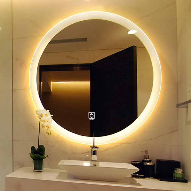 جولة الجدار مرآة حمام ليد مرآة صالون مع درجة الحرارة