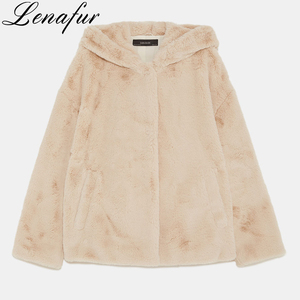 Winter Warm Soft Beige Artificial <strong>Fur</strong> Coats Manmade Rex Rabbit <strong>Fur</strong> <strong>Jacket</strong> Coat Faux <strong>Fur</strong> <strong>Hooded</strong> <strong>Jacket</strong> for Women - Product Image 6