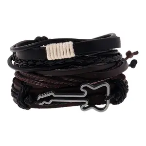 Pulseira com pingente de guitarra, bracelete trançado para homens