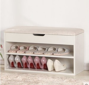Wholesale Customized Sitting Room Furniture Solid Wood Shelf Shoe Rack Wooden Shoe Bench /Seat Cushion - Product Image 2