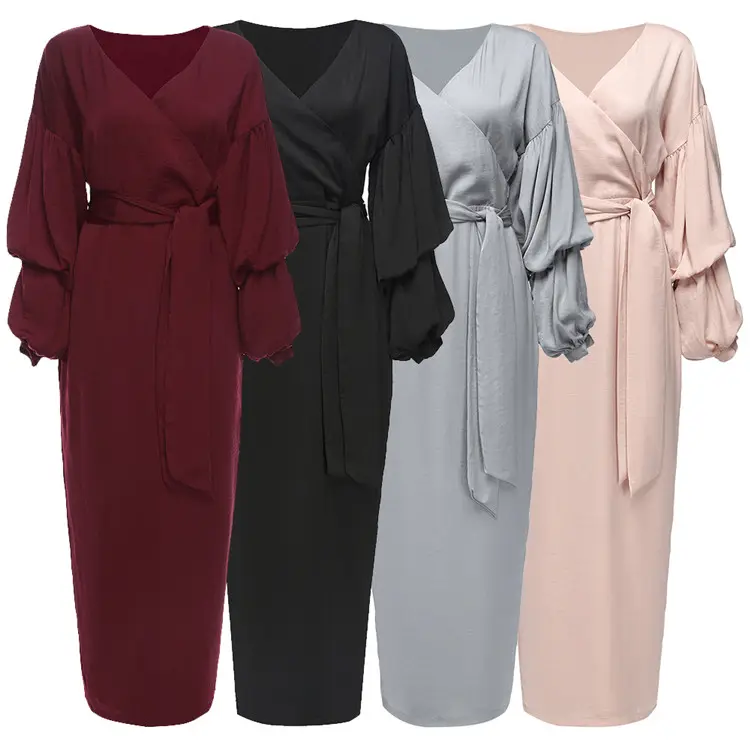 Hồi Giáo Quần Áo Maxi Dress Puff Sleeve Mềm Crepe Jalabia Dubai Bán Buôn Ma-rốc Kaftan