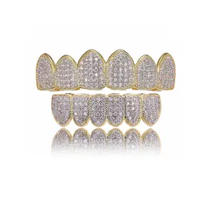 Hochwertiges HipHop GRILLZ AAA Zirkon Fang Mund Zähne Grillz Caps Top Bottom Grill Set