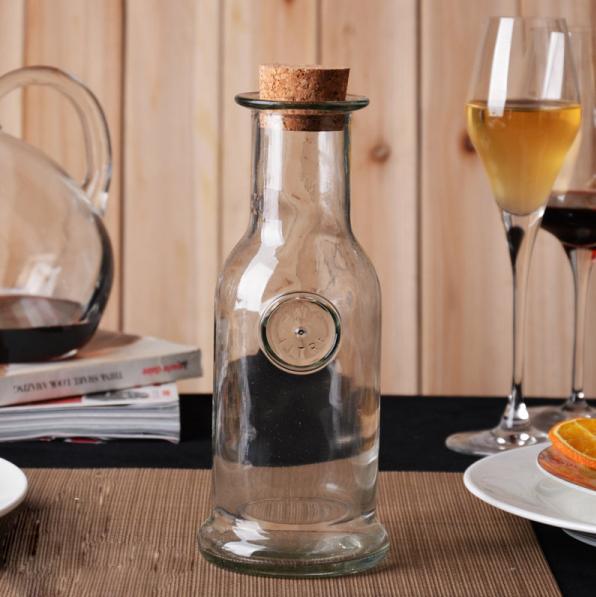 wholesale 350ml/500ml glass water juice bottle with cork lid