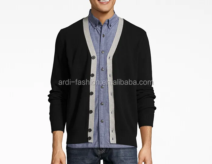 Custom Low MOQ Latest Custom American European fall winter contrasted trims button down v neck cardigan for men