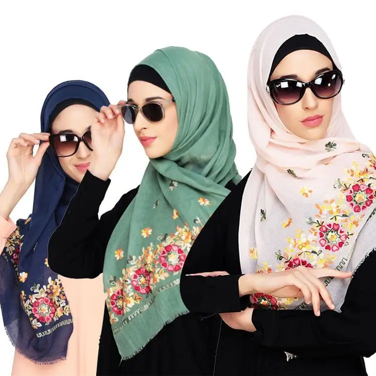 Lenço feminino bordado de algodão, lenço hijab