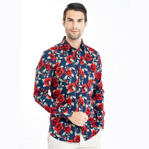 2019 nueva venta al por mayor de los hombres de manga larga estampado Casual modelo Whitespot Redshirt camisa - Product Image 1