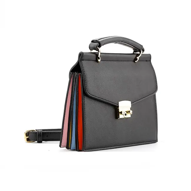 7415 Multi function several inner pockets design trend fashion black women satchel leather hand bag