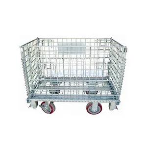 Foldable wire mesh pallet box/demountable steel storage cage for sale