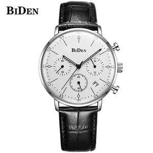 BIDEN 0052 Men Quartz Watch Leather Milanese Loop Strap Chronograph Diver Men's Watches