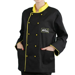 Lange Ärmel abnehmbare High Heel Knopf benutzer definierte Logo Stickerei zwei Taschen Zweireihiger Koch mantel