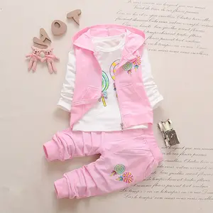 赤ちゃんの女の子のための高品質のロリポップ3pcs子供パーカースーツかわいい3t服