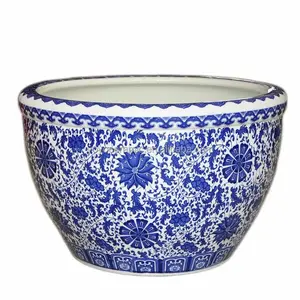 Atacado grande chinês azul e branco de cerâmica plantador de vaso de flores do jardim