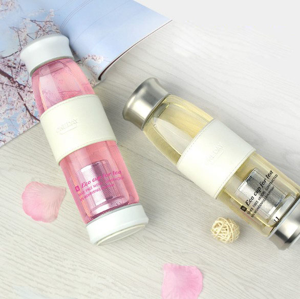 Wholesale Drinking Practical Portable Customized Printing Glass Water Bottle With Tea Filter For Camping Hiking